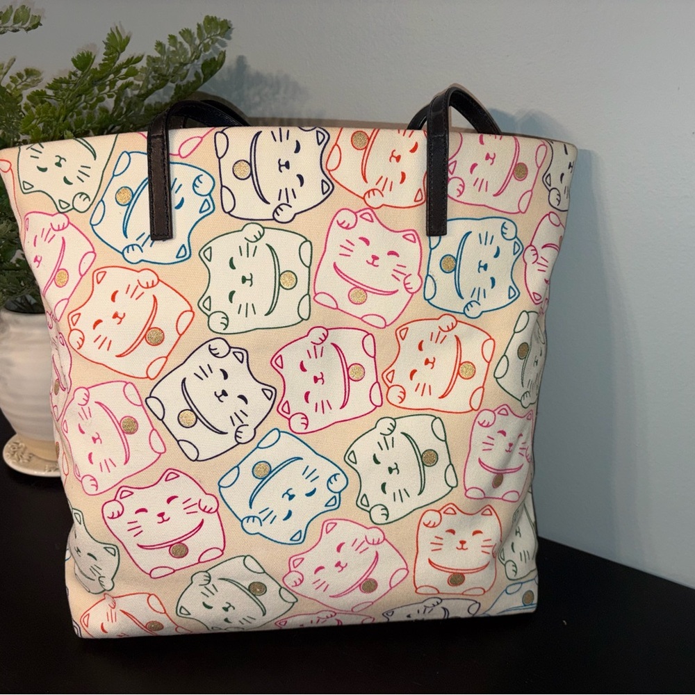 Rare Lucky Cat Canvas Tote By Kate Spade - Picture 2 of 6